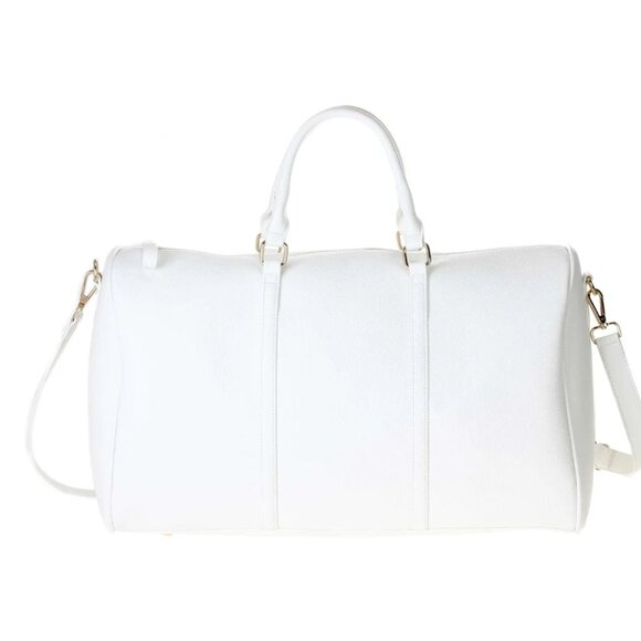 New White Vegan Leather Duffel Bag Travel Weekender Gym Bag with Shoulder Strap - Picture 3 of 4